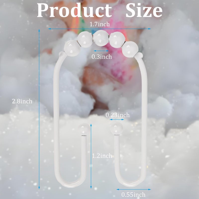 Resze U Shaped Shower Curtain Hooks Rings,12 Pcs Durable Rust Resistant Metal Shower Hooks, Double Glide Smoothly Anti-Drop Shower Rings for Shower Curtain Rod, White - Image 2